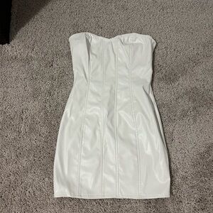 White Faux Leather Strapless Dress